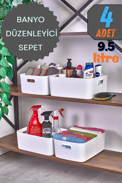 Mutfak Köşesi 4-Piece Tidybox Large Size 9.5 Lt Basic Bathroom Organizer Basket, Decorative Refrigerator Organizer