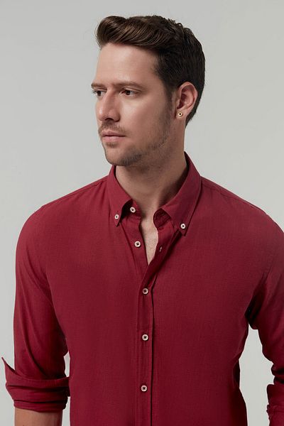 D'S Damat Slim Fit piros sima pamut ing