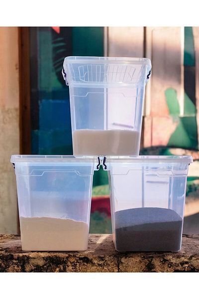 biedda 15 Liter Plastic Locked Lid Vertical Deep Storage Organization and Storage Container 3 Pieces