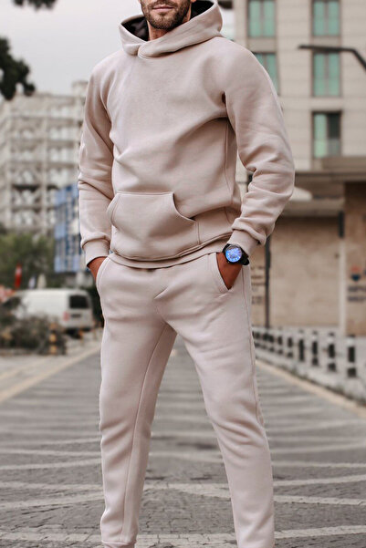 ruNadeS Ανδρικό σετ αθλητικής φόρμας από βαμβακερό μπλουζάκι με ελαστικά πόδια καγκουρό - Casual