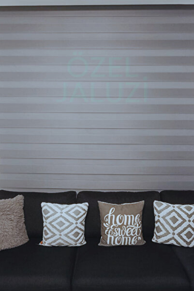 Özel Jaluzi Antrasit Etek Dilimli Mikro Pliseli Stor Zebra Perde