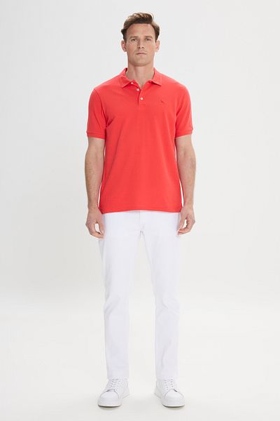 ALTINYILDIZ CLASSICS Men's Red Slim Fit Slim Fit Polo Collar 100% Cotton Short Sleeve T-Shirt