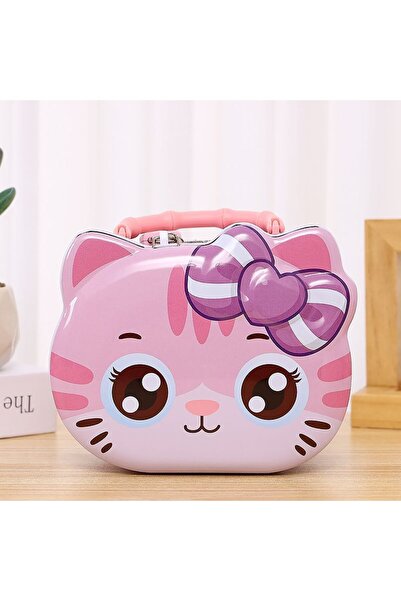 Livava Cute Cat Metal Piggy Bank με κλειδαριά και τσάντα, κρέμα, 15x11
