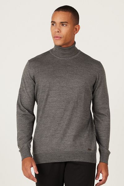 ALTINYILDIZ CLASSICS Grauer Herren-Strickpullover aus Melange-Wolle mit Standard-Passform und normaler Passform