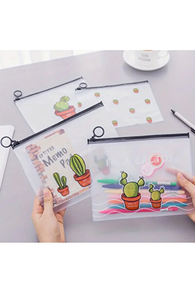 ÇET PACK 3 ADET KAKTÜS DESENLİ FERMUARLI BUZLU KOZMETİK OYUNCAK POŞETİ KALEML...