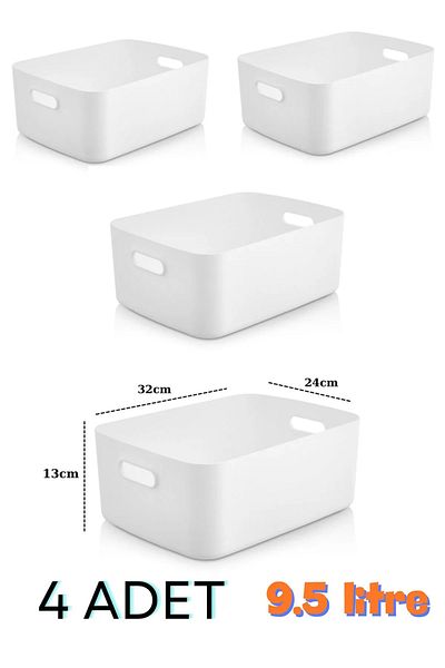 Mutfak Köşesi 4-Piece Tidybox Large Size 9.5 Lt Basic Bathroom Organizer Basket, Decorative Refrigerator Organizer
