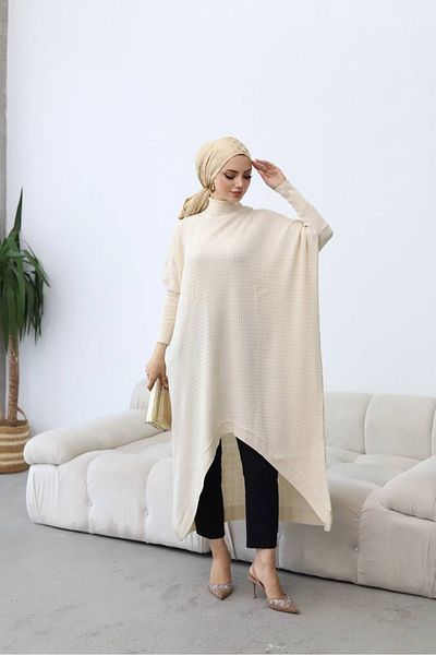 Buklemoda Ecru High-Rise Knitwear Tunic