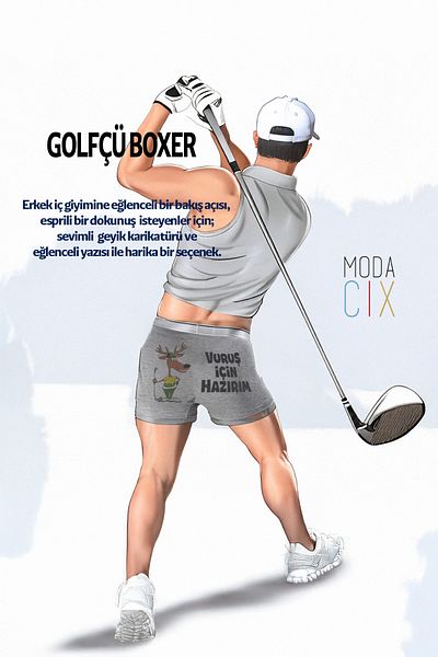 modacix Men's Boxer - Golfer Deer Batting Ready Cartoon