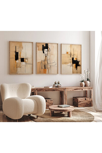 dekorodam Ahşap Çerçeveli 3 Lü Soyut Tablo Home Ev Salon Oturma Odası Yatak O...