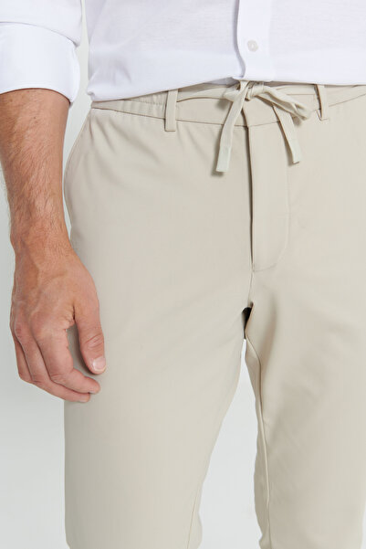 ALTINYILDIZ CLASSICS Men's Beige Slim Fit Slim Fit Flexible Trousers with Tie Waist