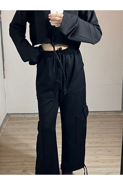 Valeur Street Sweatshirt and Jogger Cropped Lace Detailed Tracksuit Set