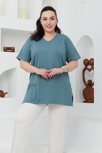 tarzımsüper Dimensiune Mare Bumbac Organic Slitura Laterala Lycra Model Confort mânecă scurtă Tricou Sport și Casual