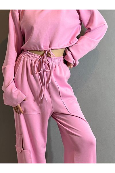 Valeur Street Sweatshirt and Jogger Cropped Lace Detailed Tracksuit Set