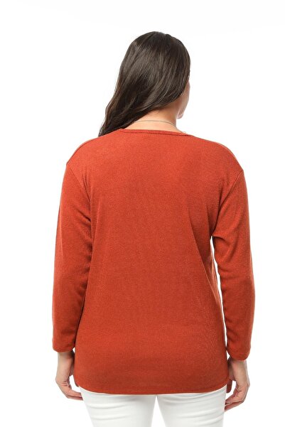 tarzımsüper New Season Soft Texture Comfort Model Mother Solid Color V-neck Knitwear Sweater with Large Size Necklace Gift