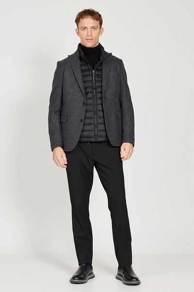 ALTINYILDIZ CLASSICS Ανδρικό μάλλινο μπουφάν Anthracite Slim Fit Slim Fit με γιακά χελιδονοουρά