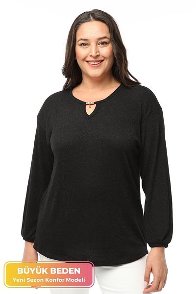 tarzımsüper Large Size Collar Detailed Knitwear Blouse Soft Textured Sleeves with Elastic Comfort Model Stylish Knitwear Sweater