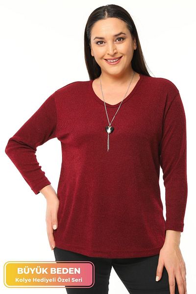 tarzımsüper New Season Soft Texture Comfort Model Mother Solid Color V-neck Knitwear Sweater with Large Size Necklace Gift
