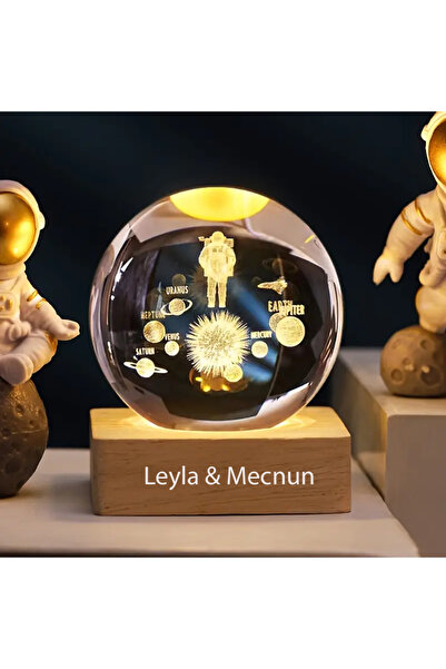 keyfim shop İsme Özel Büyük Boy Işıklı Ahşap Kare Kaideli Uzay Ve Astronot Te...