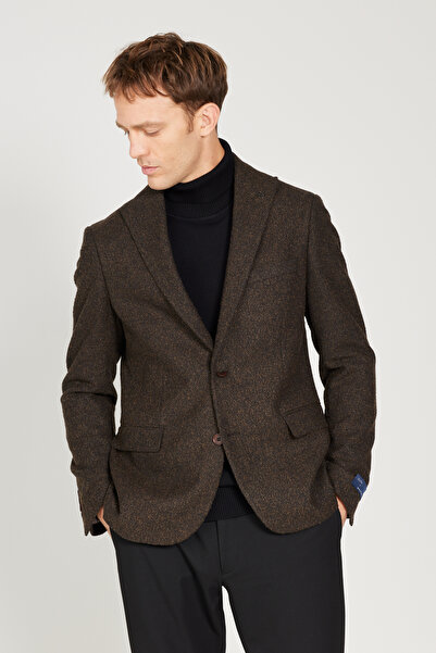 ALTINYILDIZ CLASSICS Men's Brown Slim Fit Slim Fit Swallow Collar Patterned Woolen Jacket