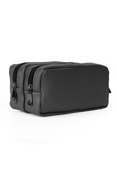 Gözde Proje Faux Leather Double Eyed Dark Gray Pencil Case