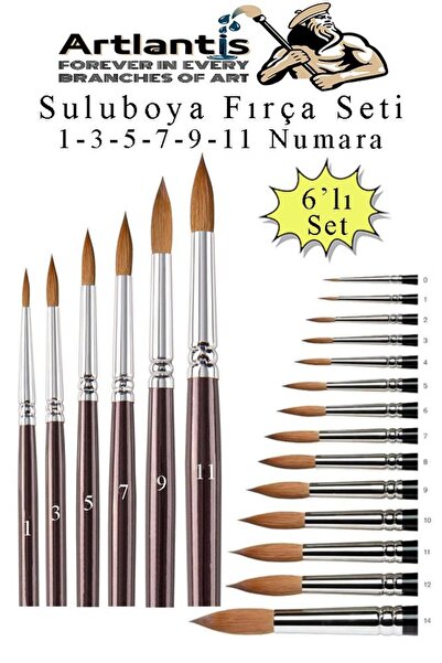 Artlantis Resim Fırçası 1 - 3 - 5 - 7 - 9 - 11 Numara 1 Paket 6 lı Samur Yuva...