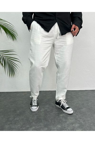 bafatex Ανδρικό λινό παντελόνι Boyfriend Relaxed Cut Double Leg Jogger
