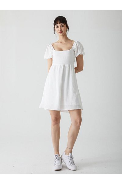 Ltb Short White Dress with Back Detail