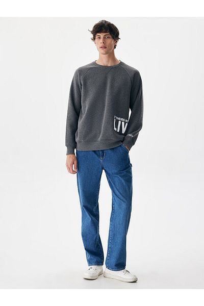 Ltb Slogan Crew Neck Dark Gray Sweatshirt
