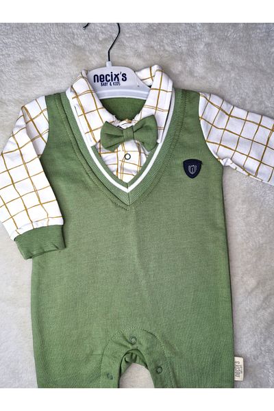 Necix's Neci̇x's Plaid Shirt Detailed Bow Tie Men's Baby Jumpsuit