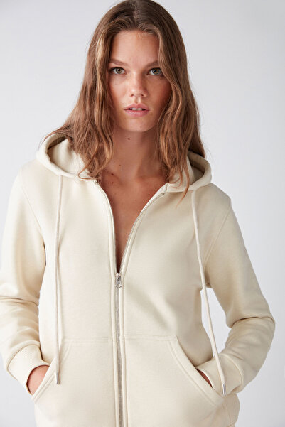 GRIMELANGE Carlota Women - Φούτερ βανίλιας από μαλακό φλις, 3 κλωστές, με χαλαρωτική κουκούλα και φερμουάρ