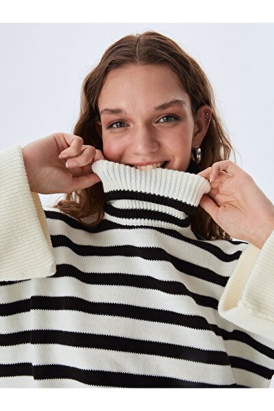 Ltb Balıkçı Yaka Çizgili Karışık Kazak