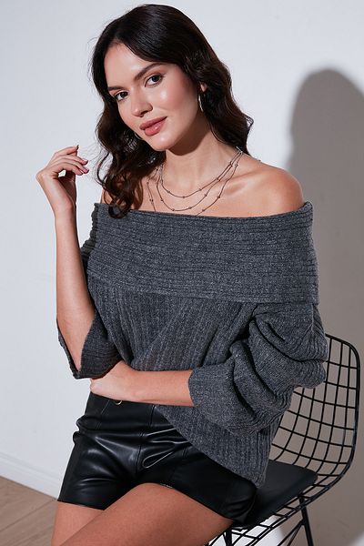 Lela Pulover de tricotaj cu guler Madonna cu potrivire standard 4615216