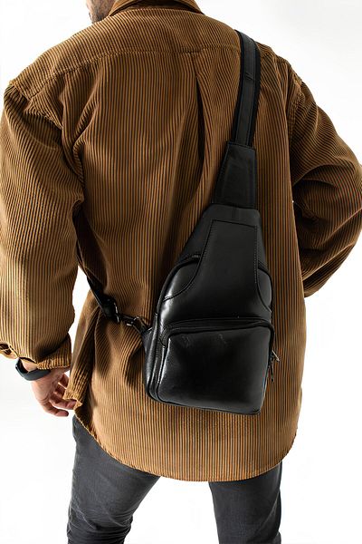 Erzeno Black Genuine Leather Bodybag Cross Chest Bag