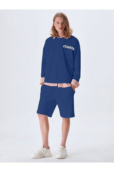 Ltb Contrast Patchwork Navy Blue Sweatshirt