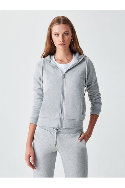 Ltb Hooded Zippered Gray Cardigan
