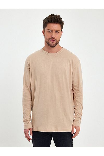 Ltb Crew Neck Basic Beige Sweatshirt