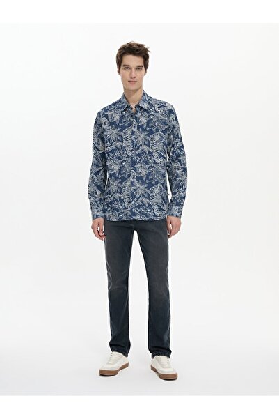 Ltb Çiçek Desenli Mavi Gömlek