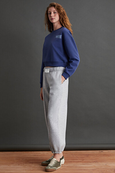 GRIMELANGE Ddıa Dámské měkké elastické lemování nohavic Detailní žebrované tepláky z organické bavlny Grimelange