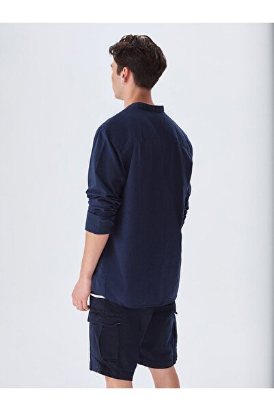 Ltb Keten Görünümlü Hakim Yaka Lacivert Gömlek