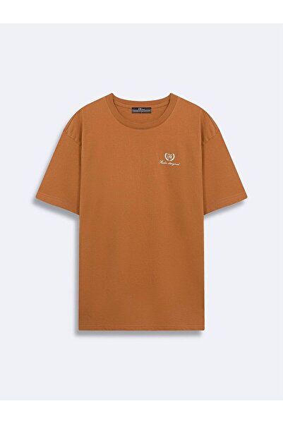 Ltb Yazılı Relaxed Fıt Kısa Kollu Kahve Rengi T-shırt