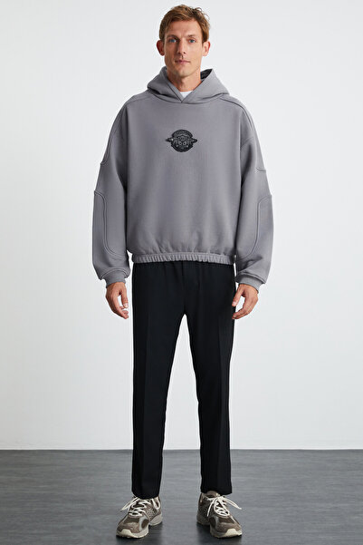 GRIMELANGE Чоловічий масковий фліс Hampus всередині м'яка вишивка детальний комфорт органічна бавовна світло-сірий світшот