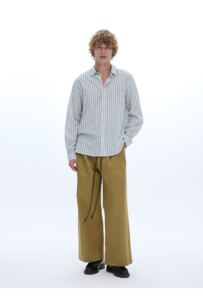 Ltb Πράσινο πουκάμισο με ριγέ λινό όψη