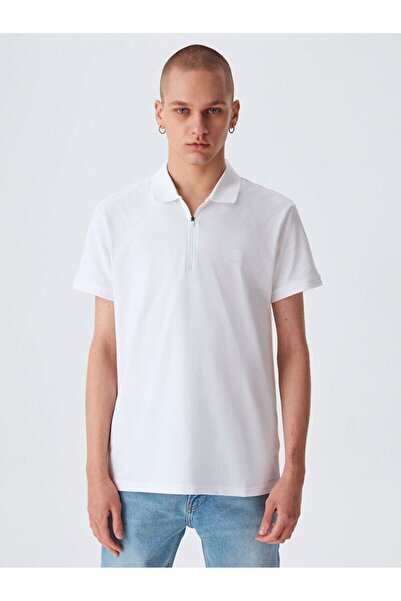 Ltb Fermuarlı Polo Yaka Beyaz T-shırt