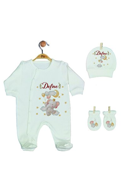 lupia İsimli Hastane Çıkışı %100 Pamuk Organik Baskılı Üç Parça Bebek Tulum Set