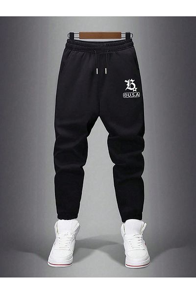 Boi Usa Star Sweatpants Jogger - Μαύρο εμπριμέ ψηλόμεσο λαστιχένιο πόδι