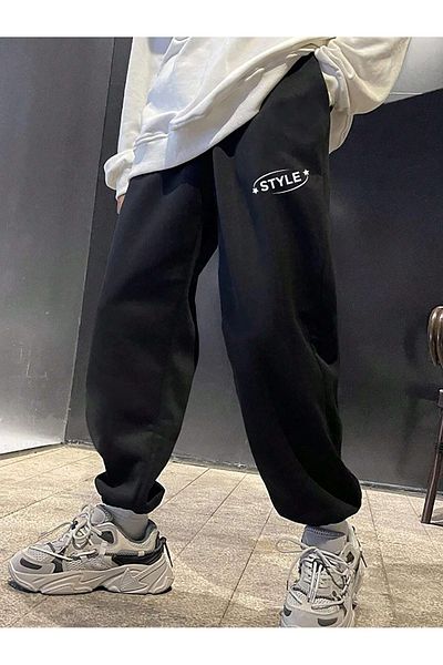 Boi Style Sweatpants Jogger - Μαύρο εμπριμέ ψηλόμεσο λαστιχένιο πόδι