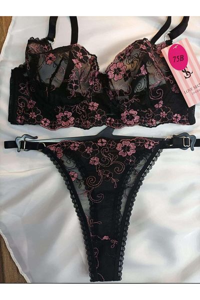Bluewhs Set bralet transparent din dantela cu sârmă cu modele florale