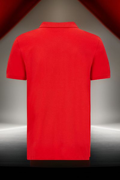 BESSA Men's Red Pocketless Polo Collar Size 10 Printed Red Cotton T-Shirt