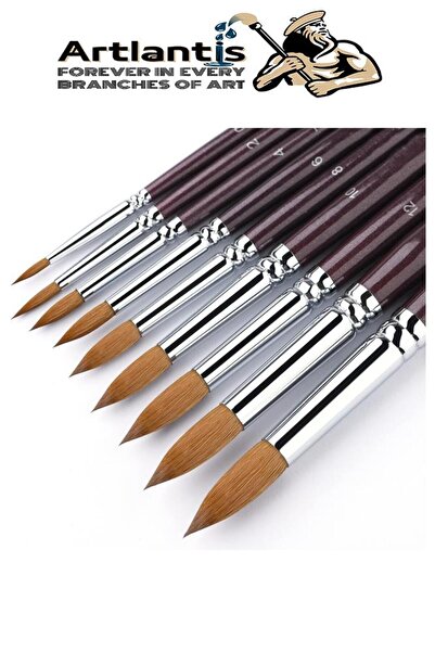Artlantis Resim Fırçası 10 Numara 5 li 1 Paket Samur Yuvarlak Uçlu Fırça Seti Guaj Sulu Akrilik Yağlı Boya Fır