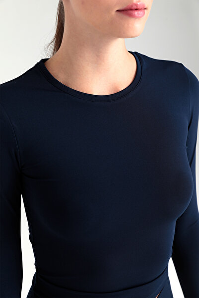 SHEISMONO Блузка з круглим вирізом Soft Touch темно-синя